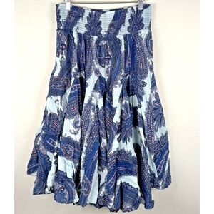 Premise Blue Paisley Flared Skirt, Elastic Waist,‎ FULL, Gored, Sz XL Peasant